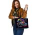 Animated horse with vibrant colors and dynamic strokes leather tote bag