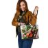 ants and music notes and violin with green leaves Leather Tote Bag