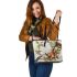 ants and music notes and violin with green leaves Leather Tote Bag