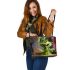 baby grinchy smile and dancing dogs are Leather Tote Bag