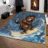 Baby monkey surfs with guitar and musical notes area rug