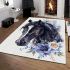 Beautiful black horse head with a white rose area rugs carpet