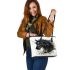 Beautiful black horse headshot portrait leather tote bag