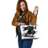 Beautiful black horse watercolor splashes leather tote bag