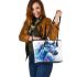 Beautiful blue horse painted in watercolor leather tote bag