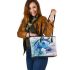 Beautiful blue horse painted in watercolor leather tote bag