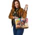 Beautiful brown horse running leather tote bag