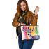 Beautiful deer portrait in watercolor style leather totee bag