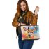 Beautiful deer portrait in watercolor style leather totee bag