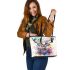 Beautiful deer portrait watercolor splatter leather totee bag