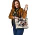 Beautiful elegant horse with indian feather headdress leather tote bag