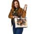 Beautiful elegant horse with native american feather headdress leather tote bag