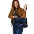 Beautiful glowing dragonflies leather tote bag