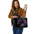 Beautiful horse with rainbow colors leather tote bag