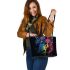 Beautiful horse with rainbow colors leather tote bag