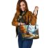 Beautiful painting of an deer in the mountains leather totee bag