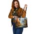 Beautiful painting of an deer in the mountains leather totee bag