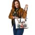 Beautiful realistic deer with flowers and christmas elements leather totee bag