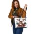 Beautiful realistic deer with flowers and christmas elements leather totee bag