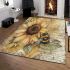 Beautiful vintage illustration of a bumblebee on sunflowers area rugs carpet