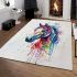 Beautiful watercolor colorful horse area rugs carpet