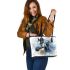 Beautiful watercolor grey horse portrait leather tote bag