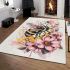 Bee on honeycomb with flowers around area rugs carpet