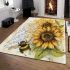 Bee on sunflowers old writing area rugs carpet