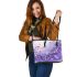 bees flying to musical notes and purple leafs in the summer Leather Tote Bag