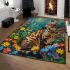 Bengal cat with colorful flowers area rugs carpet