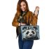 Black and white cute panda with blue eyes leather tote bag