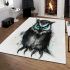 Black and white owl with bright teal eyes area rugs carpet