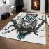 Black and white owl with bright teal eyes area rugs carpet