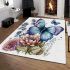 Blue butterfly among flowers area rugs carpet