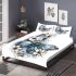 Blue butterfly with white flowers around bedding set