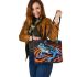 Blue frog with rainbow stripes leaather tote bag