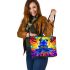 Blue frog with rainbow stripes on his body leaather tote bag