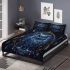 Blue owl sitting on an intricate dreamcatcher bedding set