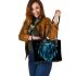 Blue owl sitting on dream catcher leather tote bag