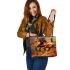 Brown horse galloping in the wind leather tote bag