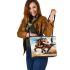 Brown horse galloping in the wind leather tote bag