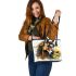 Brown horse with long mane and yellow flowers leather tote bag