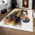 Brown horse with long mane and yellow flowers area rugs carpet