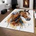 Brown horse with white and black feathers on its head area rugs carpet