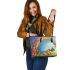 Butterflies fly to the sounds of violin and musical notes Leather Tote Bag