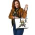 Cartoon drawing of an anthropomorphic frog samurai leaather tote bag