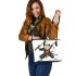 Cartoon drawing of an anthropomorphic frog samurai leaather tote bag