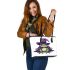 Cartoon frog wearing witch hat leaather tote bag