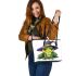 Cartoon frog wearing witch hat leaather tote bag