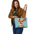 Cartoon of an adorable chihuahua leather tote bag